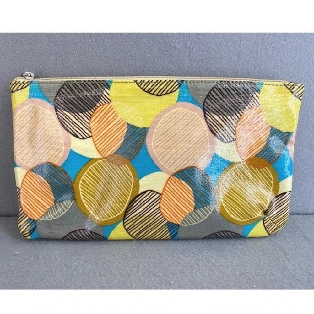 Fossil Key-Per Coated Canvas Pouch Abstract Circle Print Multicolor Cosmetic Bag